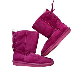 Bearpaw Pink Magenta Suede Sheepskin Wool Blend Boots Womens 7 Lace Up Boho
